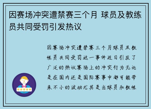 因赛场冲突遭禁赛三个月 球员及教练员共同受罚引发热议